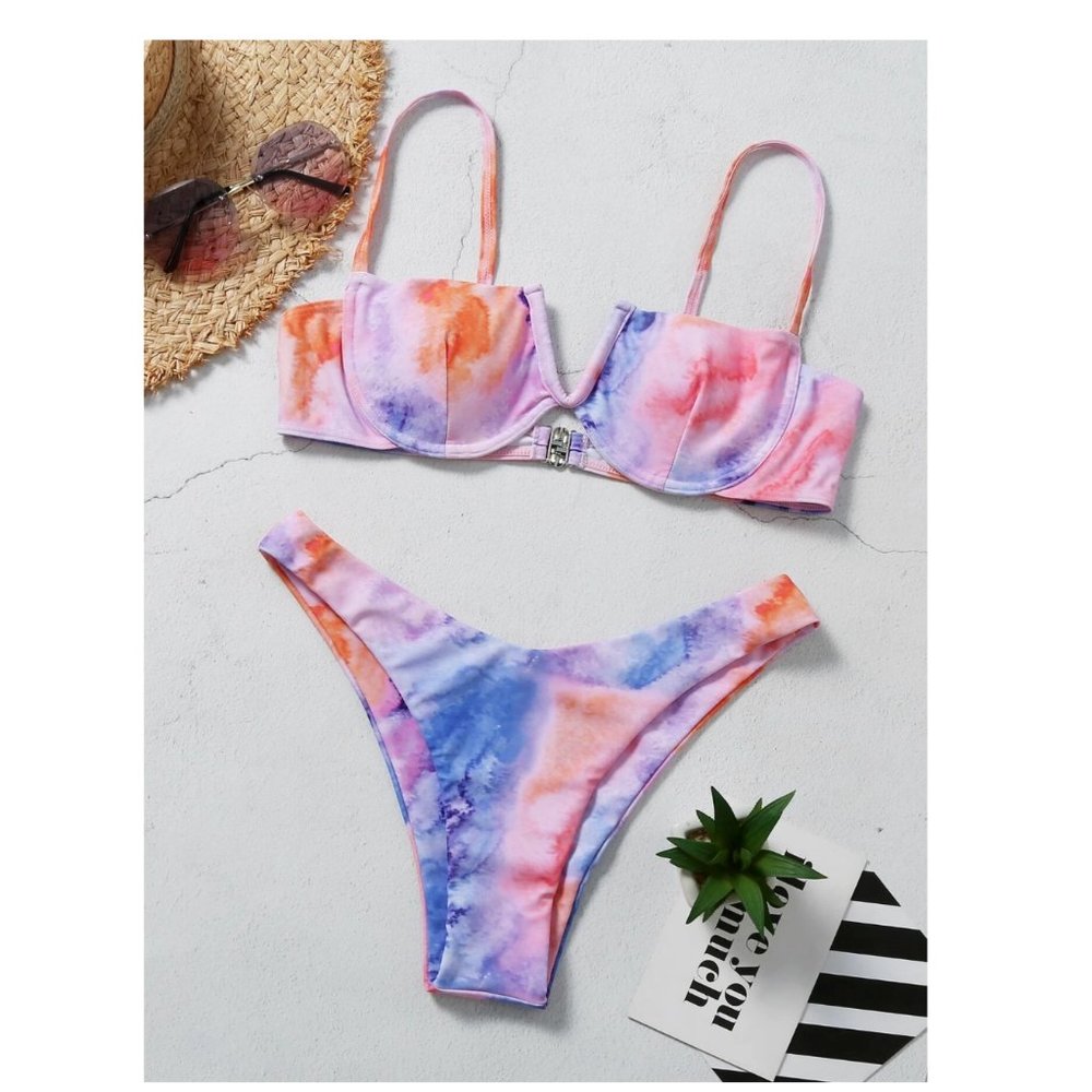 🏝 Tie Dye V Wired High Leg Bikini